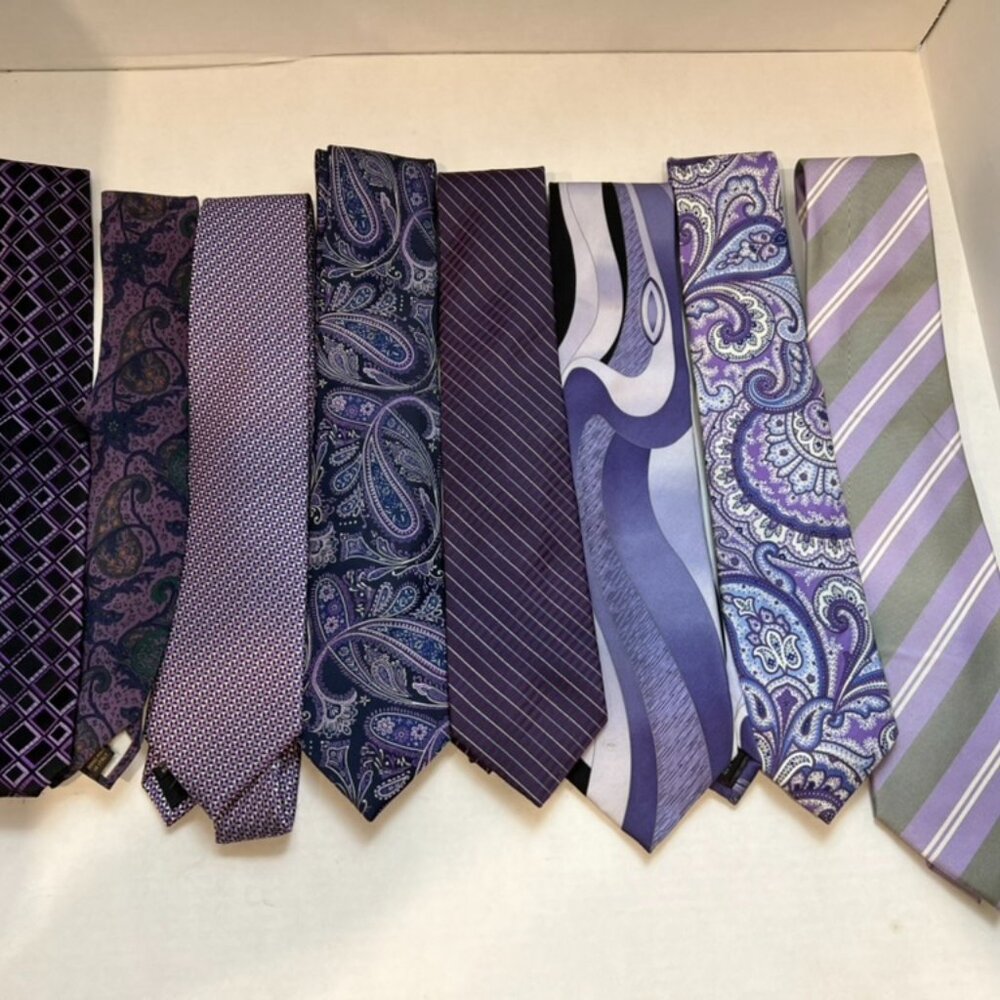 Vintage Lot of 8 Purple Silk Ties Valentino Countess Mara Chaps Stacy Adams
